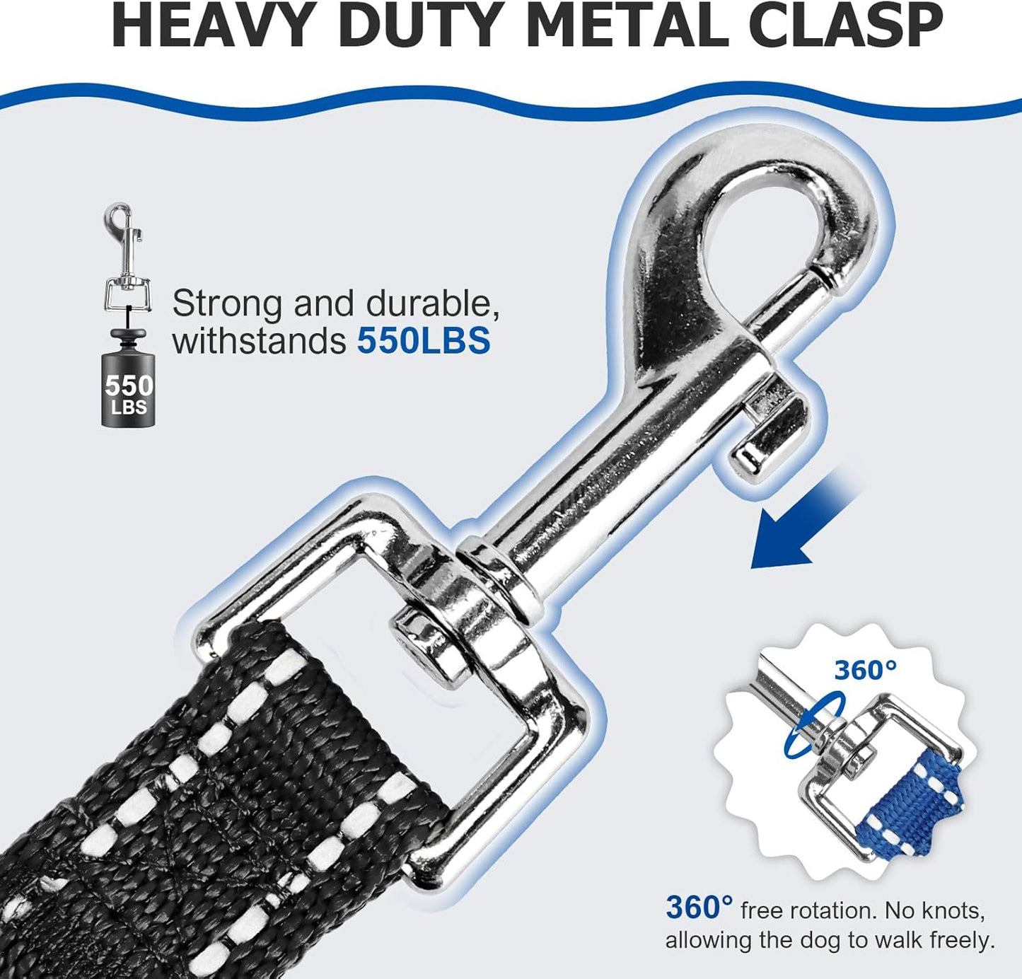 Reflective Dog Leash–10FT/16FT/30FT/50FT/100FT Durable Nylon Training Leash with Heavy-Duty Metal Clasp, High Visibility for Night Walking, Perfect for Small, Large Dogs (Black, 50FT)