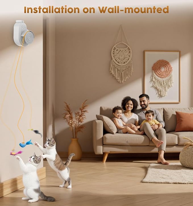 Interactive Cat Toys for Indoor Cats - Automatic Flying Bird & Mouse Wand Enrichment Toy, Hands-Free or Handheld USB-Rechargeable Safe Play Chase Exercise for Bored Kittens and Adult Cats