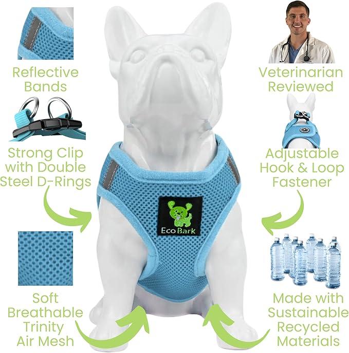 EcoBark Rapid Fastener Super Comfort Fully Adjustable Double Padded Step in Dog Harness (Extra Small, Sky Blue)