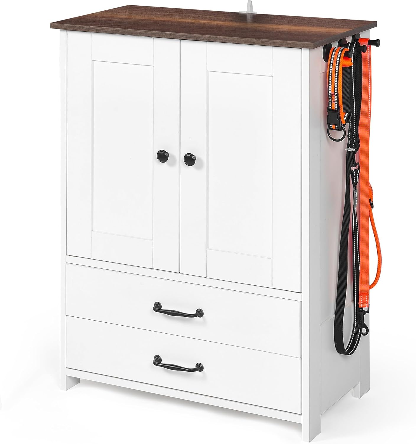 ZMAD Dog Feeding Station with Storage Cabinet and Double Door Locker with 2 Adjustable Dog Bowls, Hidden Pet Feeder Station Wood, Cat Food Storage Cabinet