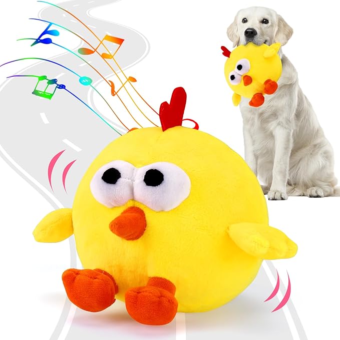 BABORUI Interactive Dog Toys, Crazy Jumping Chicken Dog Toy with Recording and Music Modes, Rechargeable Moving Squeaky Dog Toys for Small/Medium/Large Dogs to Keep Them Busy