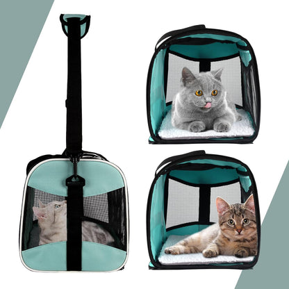 Cat Carrying Case Pet Dog Carrier Soft-Sided Cat Bag Airline Approved, Pet Travel Carrier Up to 15 Lbs, Collapsible Cats Carrier Dog Carrier for Medium Small Cats Dogs(17x11x11 Green)