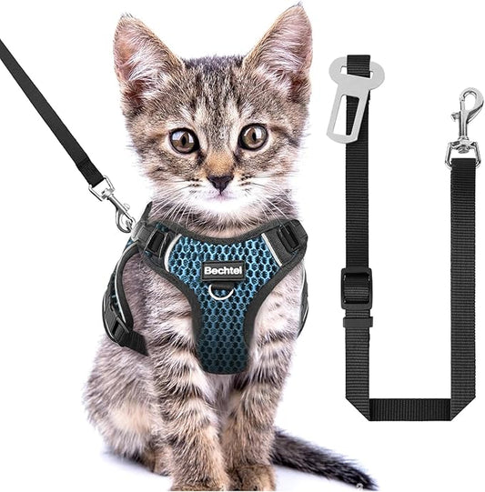 Cat Harness and Leash for Walking Escape Proof Soft Adjustable Cat Leash Breathable Honeycomb Structure Comfortable Vest Easy to Wear Kitten Harness for Outdoor Travel, Honeycomb Blue, XXS