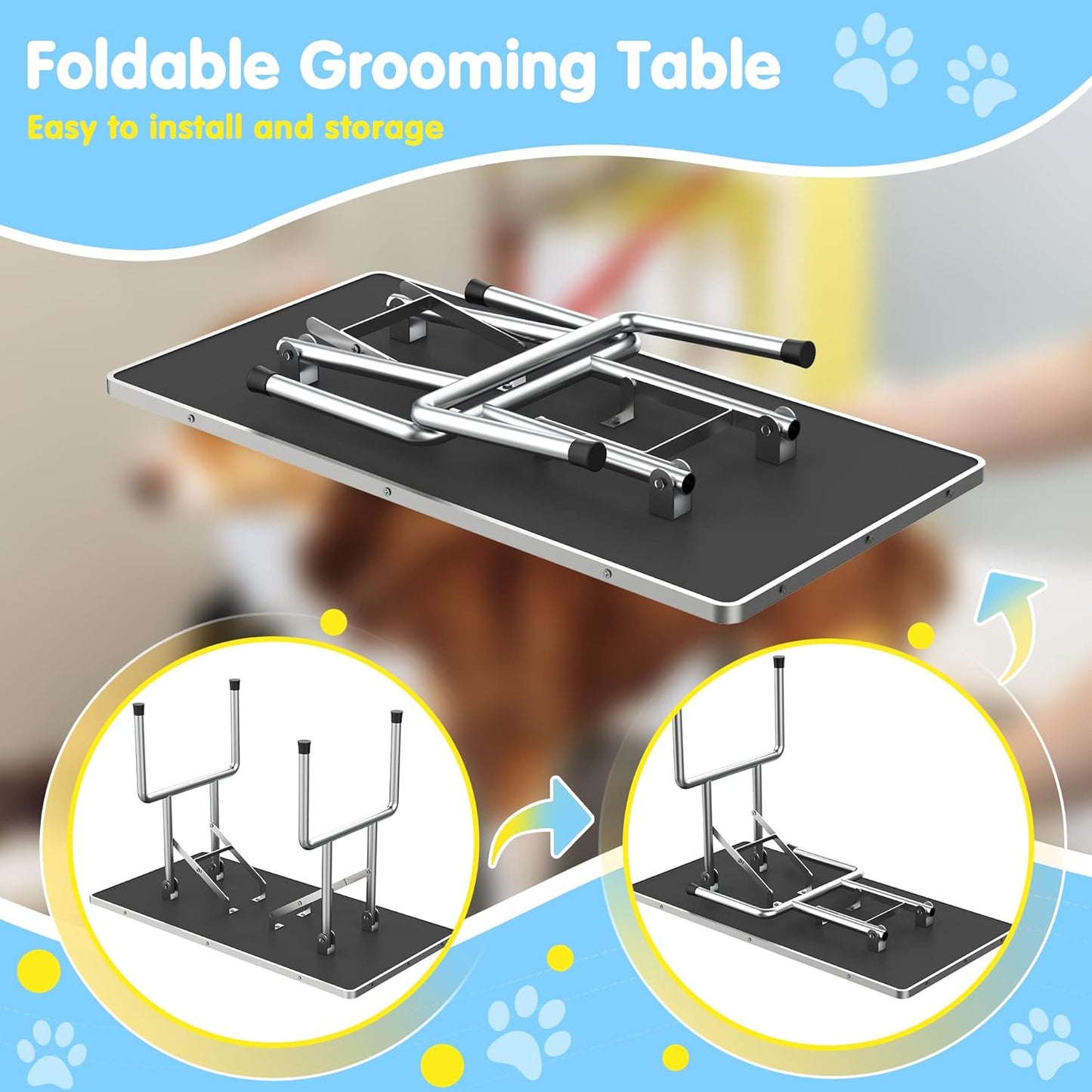 Lyromix 46''Large Dog Grooming Table, Adjustable Cat Drying Desktop with Arms, Nooses, Mesh Tray, Foldable Pet Station at Home, Maximum Capacity Up to 330Lb, 46inch, Blue