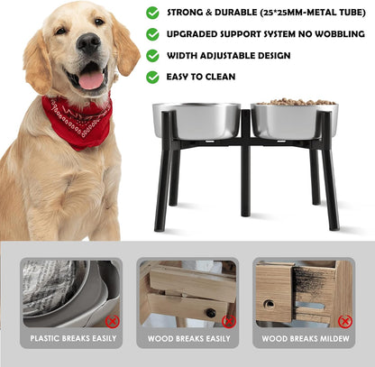 Adjustable Raised Dog Bowl Stand for Medium & Large Dogs – 11" Tall Elevated Feeder Fits 7–10.6" Wide Bowls, 2-in-1 Dog Food & Water Bowl Holder (Bowls Not Included)