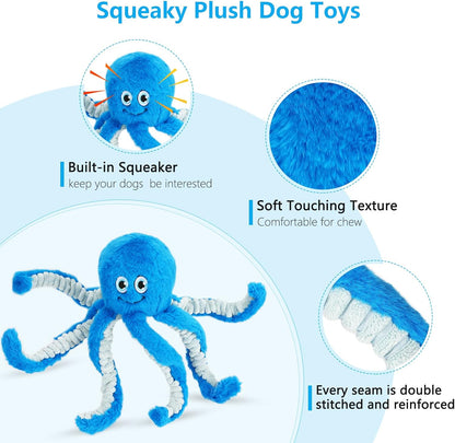 Dog Toys with Crinkle Paper- Octopus Stuffed Dog Squeak Toy Interactive Tug of War Puppy Toys for Small, Medium, Large Dogs