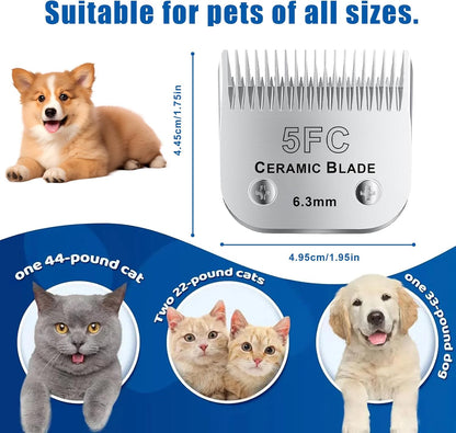 5FC# Detachable Pet Dog Grooming Clipper Ceramic Blade,Compatible with Andis Size 5FC Cut Length 1/4”(6.3mm),Compatible with andis/wahl/Oster Dog Clippers 1PCS