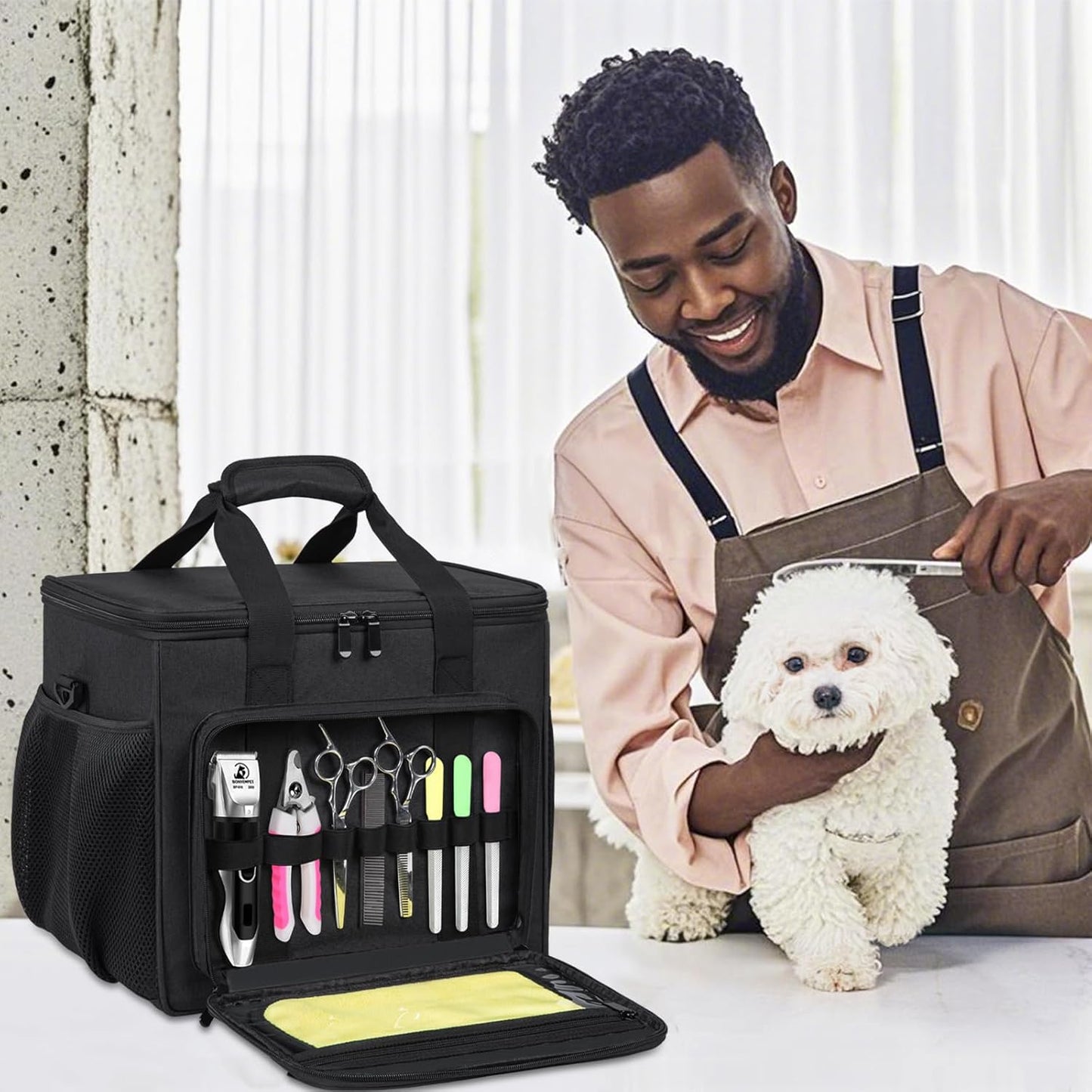 Pet Grooming Bag, GMAK Pet Grooming Tote Bags Supplies Organizer Case Dogs Cats Tools Organizer Tote for Pets Grooming Tools Kit, Clippers, Brush, Scissors or Other Pets Care Supplies, Black(Bag Only)