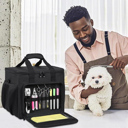 Pet Grooming Bag, GMAK Pet Grooming Tote Bags Supplies Organizer Case Dogs Cats Tools Organizer Tote for Pets Grooming Tools Kit, Clippers, Brush, Scissors or Other Pets Care Supplies, Black(Bag Only)
