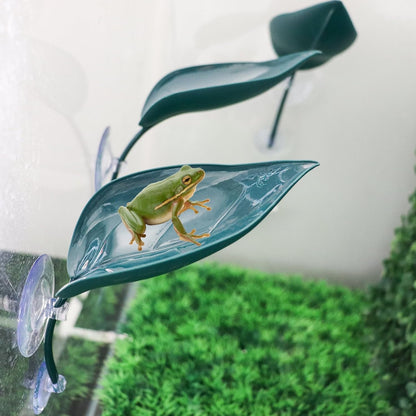 3 Pack Plastic Leaf Decorations with Suction Cups, Frog Habitat Platform, Reptile Decorations for Terrarium, Tank Terrarium Accessories for African Dwarf, Toad