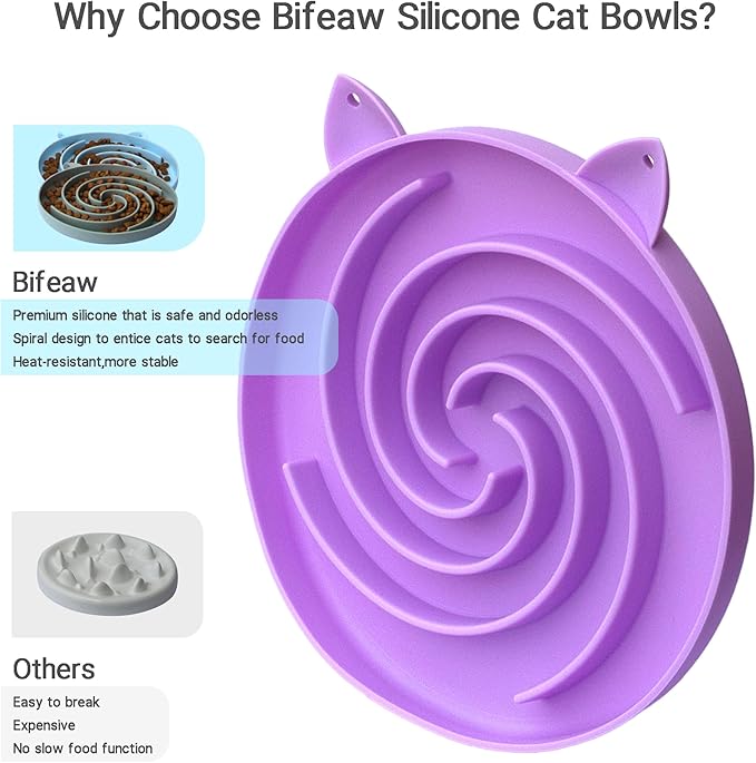 Slow Feeder Cat Bowl, Easy to Clean Silicone Bowl, Ideal for Dry and Wet Food (Purple and Pink)