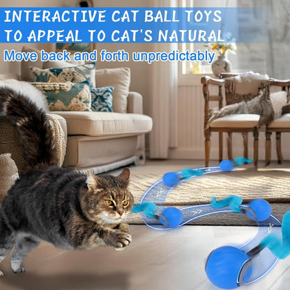 Interactive Cat Toy Ball - Motion-Activated, USB Rechargeable Cat Toys for Indoor Cats with Anti-Scratch Cover & 2 Changeable Tails - Enrichment Toy for Active Cats & Kittens