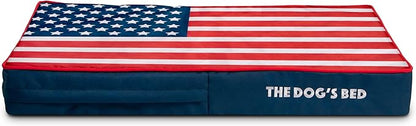 The Dog’s Bed Orthopedic Memory Foam Dog Bed, Medium Blue & Red Trim USA Center Flag, Pain Relief for Arthritis, Hip & Elbow Dysplasia, Post Surgery, Supportive, Calming, Waterproof Washable