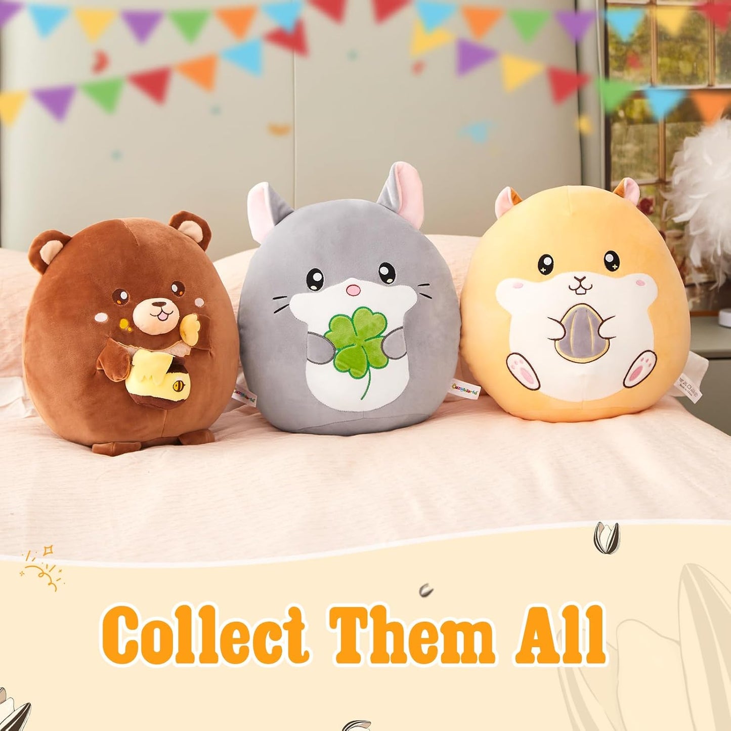 12" Hamster Plush Pillow Stuffed Animal Cute Hamster Plush Toy, Super Soft Cartoon Hugging Toy Gifts for Bedding, Kids Sleeping Kawaii Pillow