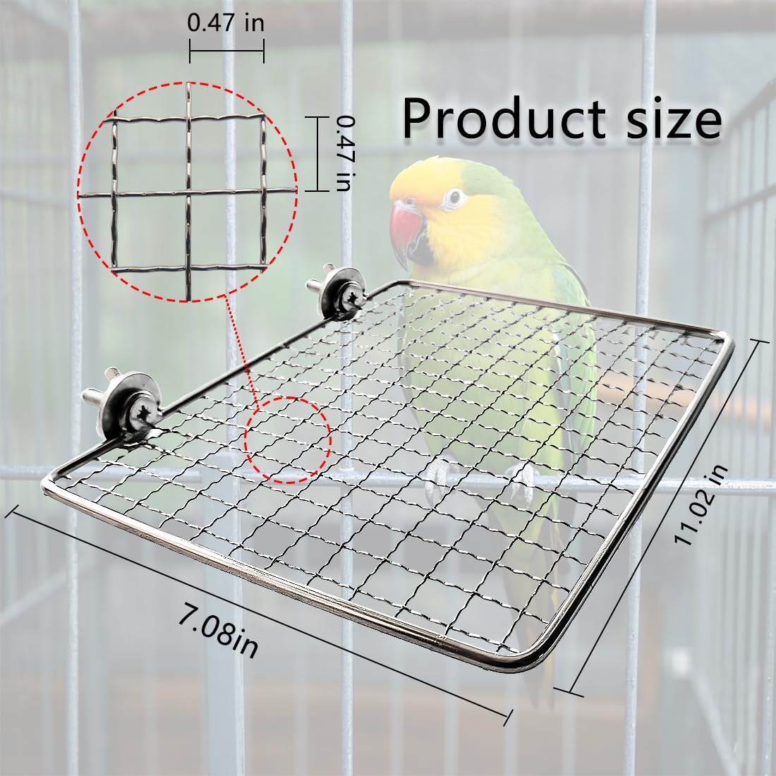 Parrot Perch Platform, Stainless Steel Bird cage Stand, Bird cage Accessories, Suitable for Birds, Parrots, Macaws, Budgies, Parakeets, Hamsters and Other Small Animals (Large, 7 * 11in)