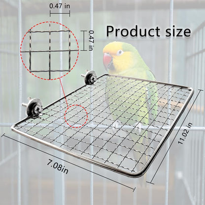 Parrot Perch Platform, Stainless Steel Bird cage Stand, Bird cage Accessories, Suitable for Birds, Parrots, Macaws, Budgies, Parakeets, Hamsters and Other Small Animals (Large, 7 * 11in)