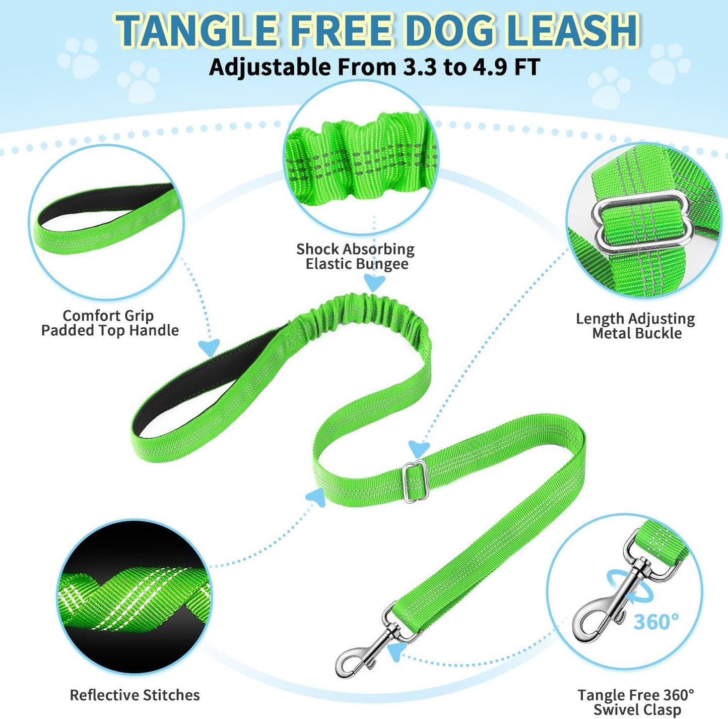 Lukovee No Pull Dog Harness and Leash Set, Soft Padded Small Dog Harness, Neck & Chest Adjustable Reflective Vest Puppy Harness with 4ft Lightweight Anti-Twist Dog Leash for Small Dogs (S, Green)