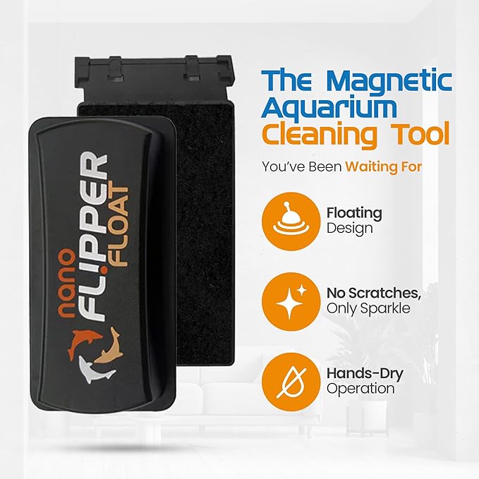 Flipper Cleaner Float - 2-in-1 Floating Magnetic Aquarium Glass Cleaner - Fish Tank Cleaner - Scrubber & Scraper Aquarium Cleaning Tools - Floating Fish Tank Cleaner, Nano