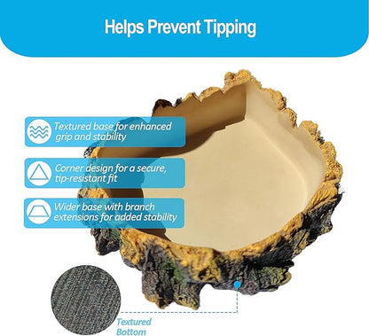 Bearded Dragon Tank Accessories, Tree Stump Bearded Dragon Food Bowl, Reptile Water Dish for Leopard Geckos, Crested Geckos, Hermit Crabs, Frogs and Corn Snakes