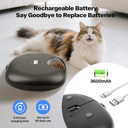 PetPrime 6-Meal Automatic Cat Feeder with Two Ice Packs,Cordless Rechargeable Cat Food Dispenser for Cats and Small Dogs Wet Food Auto Pet Feeder Black