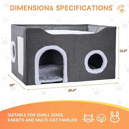 Cat House for Indoor Cats – Foldable Cat Cave & Covered Cat Bed, Cozy Hideaway for Small Pets and Large Cats (23.6"x16"x12.8"),Dark Grey