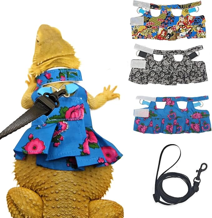 Lizard Harness Dress and Leash, Adjustable Hamster Ferret Harness and Leash Set, No-Pull Walking Vest for Lizard Small Animal Gecko Chameleon (Blue S)