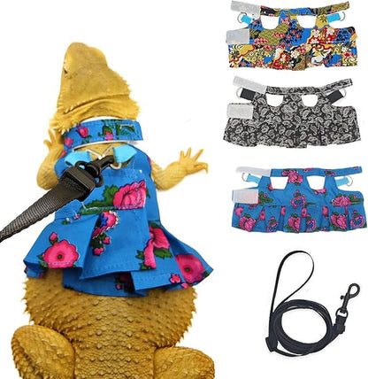 Lizard Harness Dress and Leash, Adjustable Hamster Ferret Harness and Leash Set, No-Pull Walking Vest for Lizard Small Animal Gecko Chameleon (Blue S)