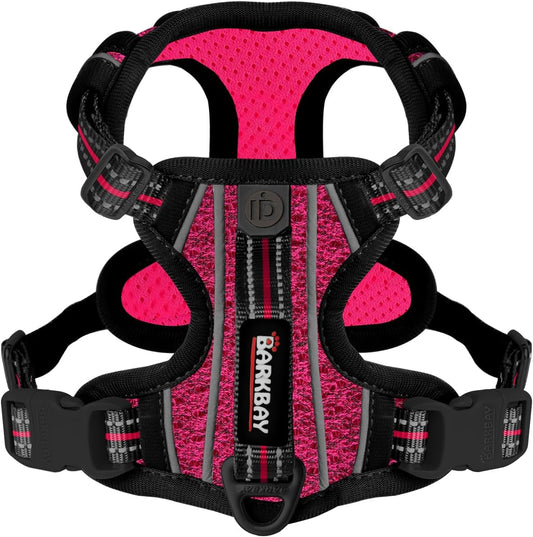 BARKBAY Dog Harness No Pull with ID Tag Pocket - Heavy Duty, Reflective, Easy Control for Small Dogs(Pink/Black,S)