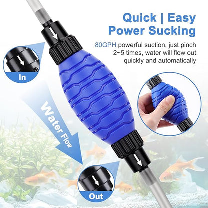 fishkeeper Quick Aquarium Siphon Pump Gravel Cleaner - 256GPH / 80GPH Adjustable Powerful Fish Tank Vacuum Gravel Cleaning Kit for Aquarium Water Changer, Sand Cleaner, Dirt Removal