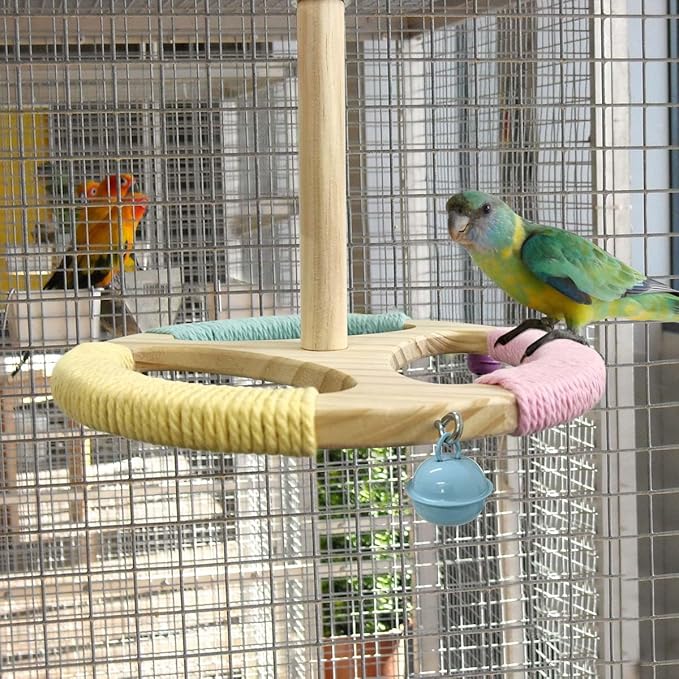Bird Stand Perch Toy,Wooden Spinning Turntable Parrot Toy，Exercise Spinning Parakeet Toys for Birds Cage Accessories
