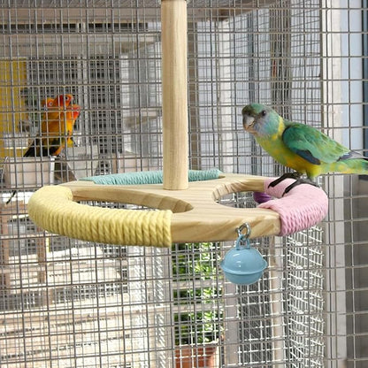 Bird Stand Perch Toy,Wooden Spinning Turntable Parrot Toy，Exercise Spinning Parakeet Toys for Birds Cage Accessories
