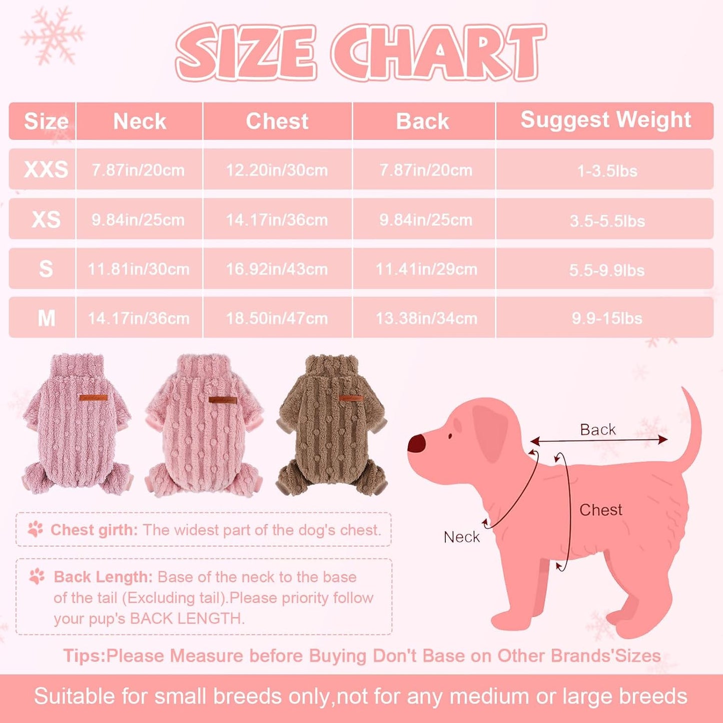 Dog Sweater for Small Dogs, XXS Dog Sweaters Turtleneck Doggie Pajamas Jumpsuits, Small Doggy Clothes Girl Boy, Cold Weather Puppy Onesie Outfits Yorkie Chihuahua Apparel,Light Pink,XS