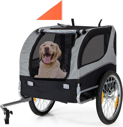 Dog Bike Trailer - HAPPAWS Dog Trailer for Bicycle, Cargo Cycle Trailers Wagon Cart Pet Bike Carrier w/ 3 Doors, Aluminum Wheels, Safety Flag, Easy to Connect&Disconnect, Collapsible to Store