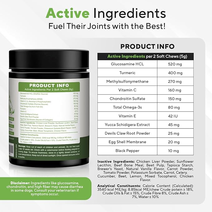 Savit's Dog Hip and Joint Supplement Chews - Dog Joint Supplement for Mobility - Canine Hip Support Pain Relief Supplements with Glucosamine, Turmeric, Chondroitin - Chicken Flavored - 180 Soft Chews