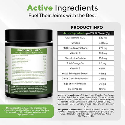 Savit's Dog Hip and Joint Supplement Chews - Dog Joint Supplement for Mobility - Canine Hip Support Pain Relief Supplements with Glucosamine, Turmeric, Chondroitin - Chicken Flavored - 180 Soft Chews