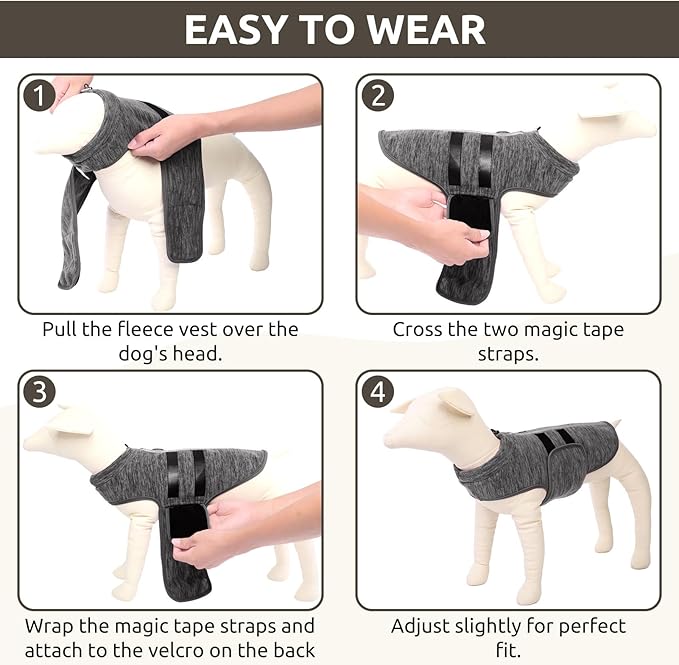 Queenmore Large Dog Sweaters, Soft Fleece Vest Pullover Dog Jacket with Leash Hole, Warm Winter Dogs Clothes Cold Weather Doggy Dachshund Sweater for Large Dogs Cats Boy or Girl (Cationic Gray, L)