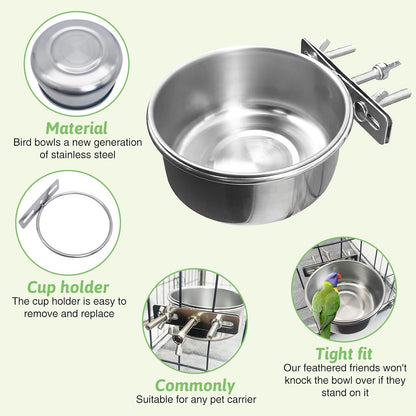 Tfwadmx 8 Pcs Bird Feeding Dish Cups,Parrot Food Bowl Clamp Holder Coop Cup Bird Cage Water Bowl for Parakeet African Greys Conure Cockatiels Lovebird Budgie Chinchilla