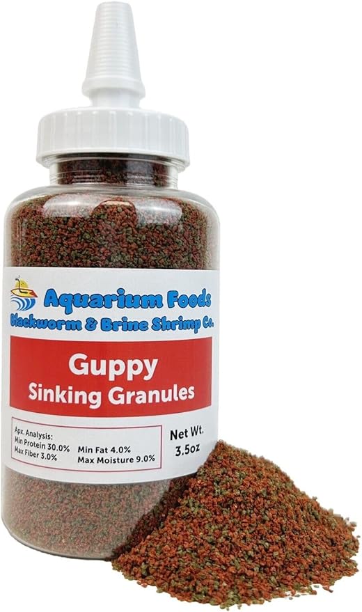 Aquatic Foods Inc. Guppy Sinking Granules Fish Food for Guppies, Endlers, Mollies, Platies, Swordtails, Groumis, Tetras, Catfish, Cichlids, All Community Tropical Fish…3.5oz Squeeze Bottle