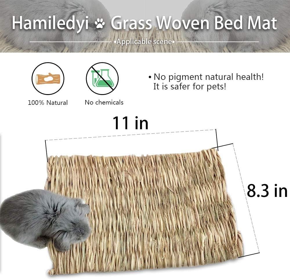 Hamiledyi Rabbit Grass Mat Bunny Natural Straw Woven Bed Small Animal Cages Hay Mat Sleeping Chewing Nesting and Toys for Guinea Pig Chinchilla Squirrel Hamster Cat Dog (18pcs Rabbit Grass Mat)