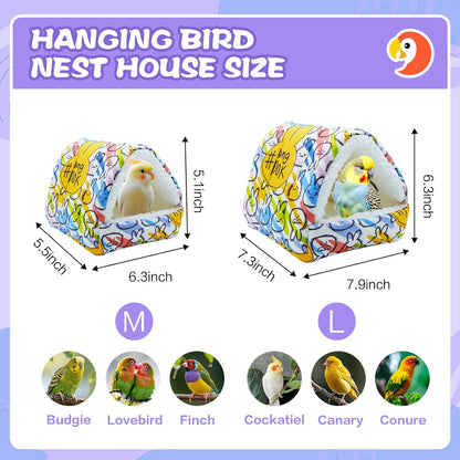 SUSOO Plush Warm Bird Nest House - Hanging Snuggle Bed Velvet Shed Hut Cage Fluffy Hideaway Winter Sleeping Hammock for Parrot Parakeet Conure Cockatiel Budgies Lovebird (Colorful, M)