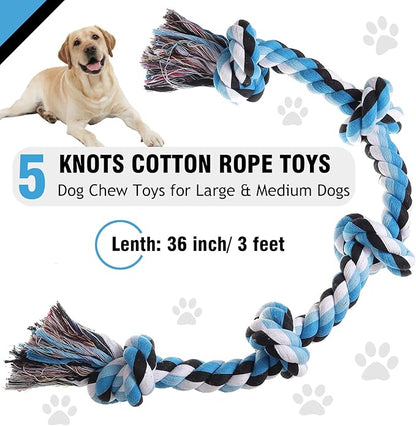 Dog Rope Toys for Large Dogs Aggressive Chewers, Dog Chew Toys for Large Breed Indestructible, Heavy Duty Tough 3 Feet 5 Knots Dog Toy, Sturdy Rope toy for Dogs Tug of War Dog Toy Teeth Cleaning