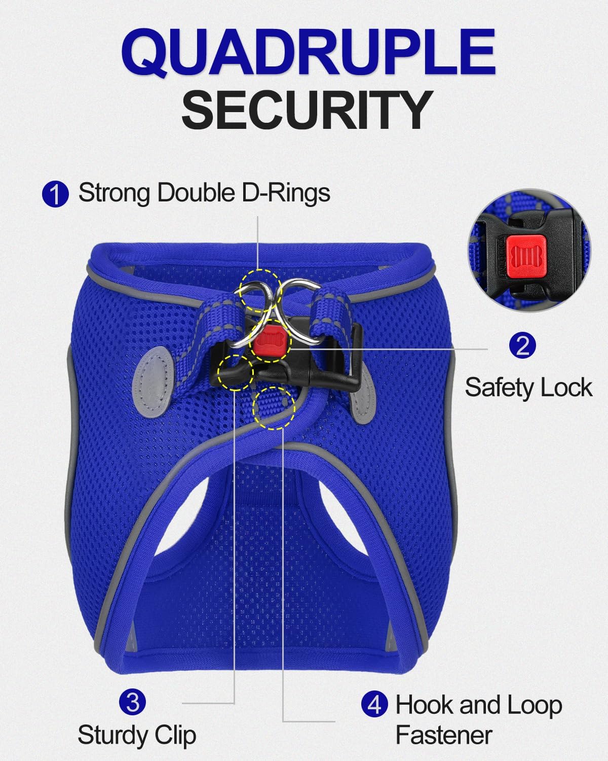 Joytale Small Dog Harness, Breathable Mesh Step-in Vest, Reflective Soft Padded Harnesses for Medium Dogs, Navy Blue, XL