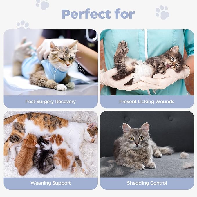 Avont Cat Recovery Suit Post-Surgery Onesie, Breathable Cone-of-Shame Alternative Bodysuit for Spayed Female Kittens, Skin Abdonminal Wound Care -Grey(S)