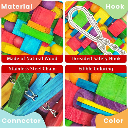 Extra Large Bird Toys - 21.6'' Heavy Duty Natural Parrot Toys for Chewing Foraging with SS Chain & Edible Colors for Medium to Large Parrots, Macaws, Cockatoos, African Grey, Cockatiel, Parakeet