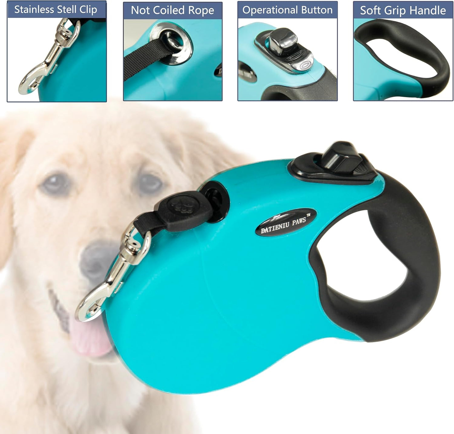 Retractable Dog Leash Hands-Free Adjustable Length 16ft with Safety Lock Durable Nylon Belt for Small Medium Large Dogs Easy Walk Training Portable Dog Leash Blue L