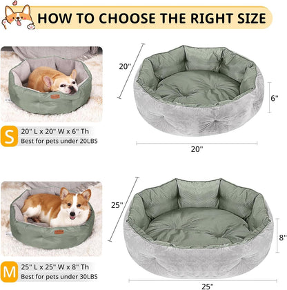 Dual-Sided Pet Bed, Reversible Dog Bed for Small Dogs & Cats with Removable Washable Cover, Warm Plush & Cool Oxford Fabric, Non-Slip Bottom, Grey 20x20 Inch