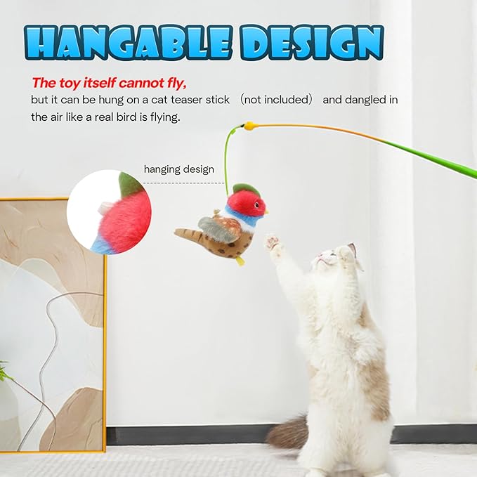 Cat Toys, Flapping Wings Pheasant, No Flying, Chirping Bird Interactive Catnip Toy for Kitten or Small Dogs, Touch Activated, Rechargeable, 3 Modes