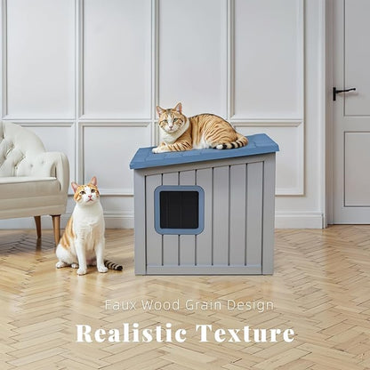 DRATO Outdoor Cat House,Waterproof PP Material Cat Houses for Feral Cats,Robust and Easy to Assemble,Feral Cat Shelter for Winter,Suitable for Cats, Rabbits and Other Small Animals (Blue, Small)