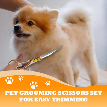 7 Inch Professional Dog Grooming Scissors Kit, 6-in-1 Grooming Scissors for Dogs, Pet Grooming Shears Set, Straight Scissor & Thinning Shear & Curved Scissor & Chunker Shear (Rose Gold)