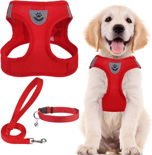 PUPTECK Adjustable Dog Harness Collar and Leash Set Step in No Pull Pet Harness for Small Medium Dogs Puppy and Cats Outdoor Walking Running, Soft Mesh Padded Reflective Vest Harnesses